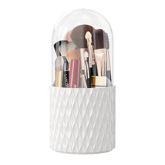 [Upgrade] Rotating Makeup Brush Holder, [Dustproof & Waterproof] 360 Rotating Cosmetics Make up Brush Organizer Storage with Lid for Vanity