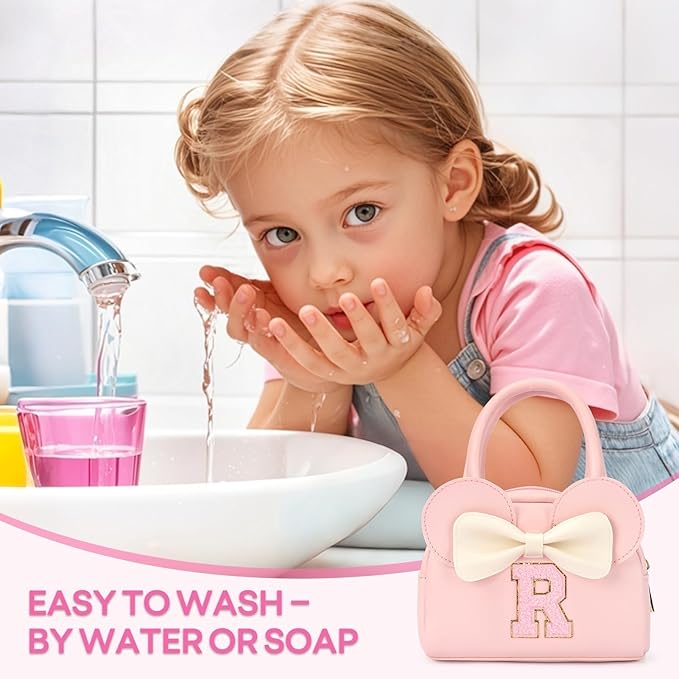 Kids Real Makeup Kit for Girls - 18Pcs Non-Toxic Washable Make Up Toys with Initial Toddler Purse - Personalized Birthday Gifts for Age 3 4 5 6 7 8 9 10 Years Old Girls Vanity Set - R