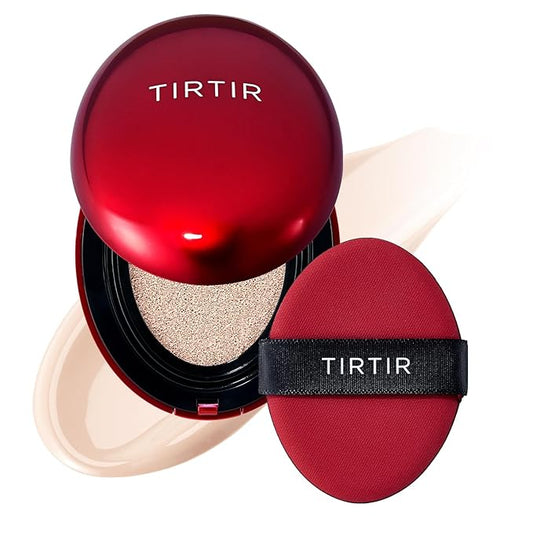 TIRTIR Mask Fit Red Cushion Foundation | Full coverage, Weightless, Skin fit, Satin Glow Finish, Korean Makeup, beauty, Tattoo cover up, Buildable (#17C Porcelain, 0.63 Fl Oz)