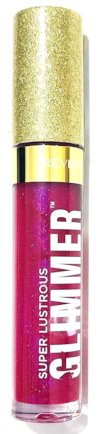 REVLON Super Lustrous Glimmer Gloss, Non-Sticky Lip Gloss, High-Shine Finish, Plant-Based Glitter, 009 Razz Beamy, 0.13 fl oz