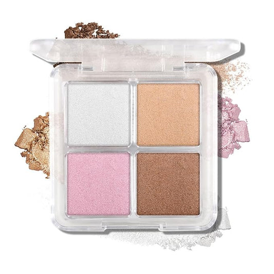 Boobeen Blush and Highlighter Palette- 4-color Metallic Shimmer Shadow Powder, Illuminator Makeup Set for Shading, Highlighting & Defining the Face