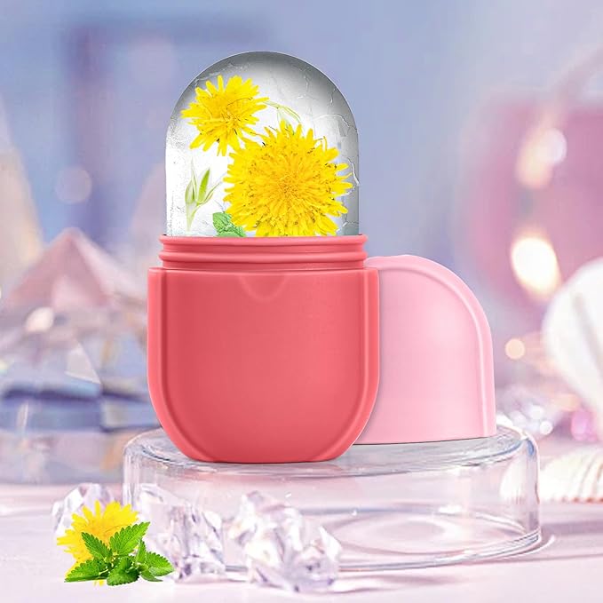Ice Roller for Face and Eye, Ice Face Roller, Aesthetic Skin Care Tools Gifts for Women Cute Preppy Stuff,Silicone Ice Mold for Beauty(Pink)