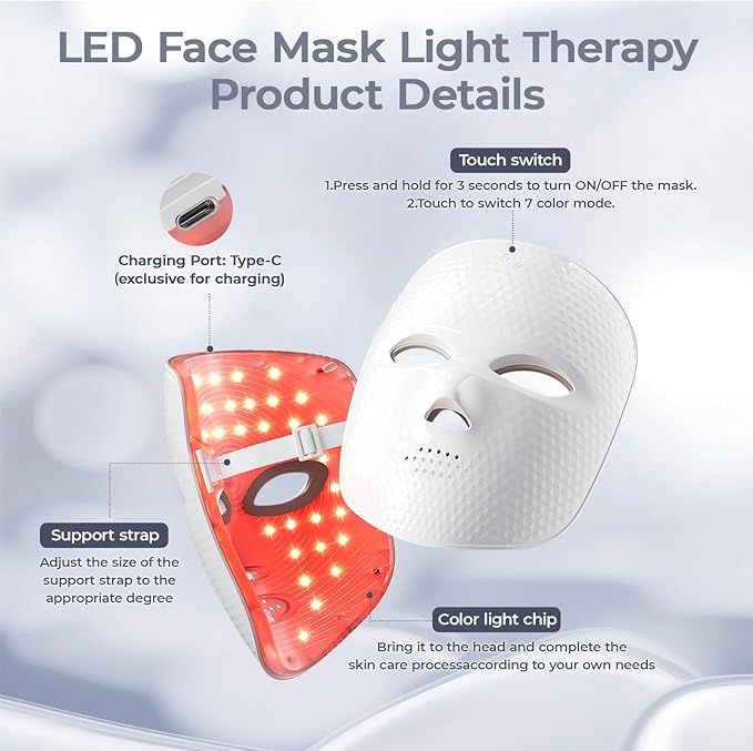 Red Light Therapy Mask for Face,Cordless LED Face Mask Light Therapy LED Silicone Mask for Home Working Travel Yoga Sleep