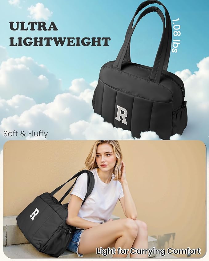 Travel Essentials-Women Duffle Bag with Initial, Personal Item Travel Bags，Gifts for Teen Girls-Gym Bag with Wet Pocket，Lightweight Travel Bags Personalized Tote with Makeup Pouch