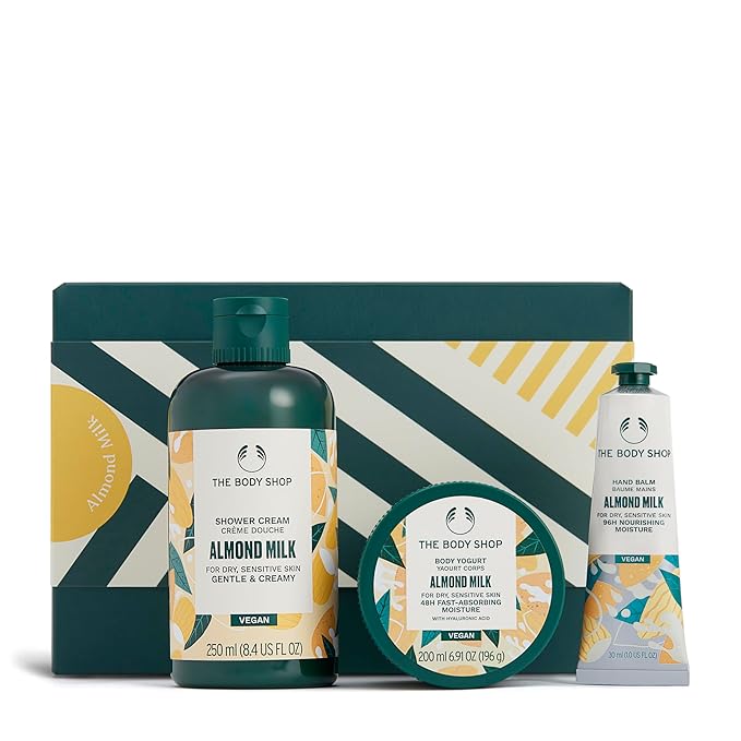 The Body Shop Almond Milk Gift Set - 3 Piece Set, Shower Cream, Body Yogurt, Hand Balm,Vegan