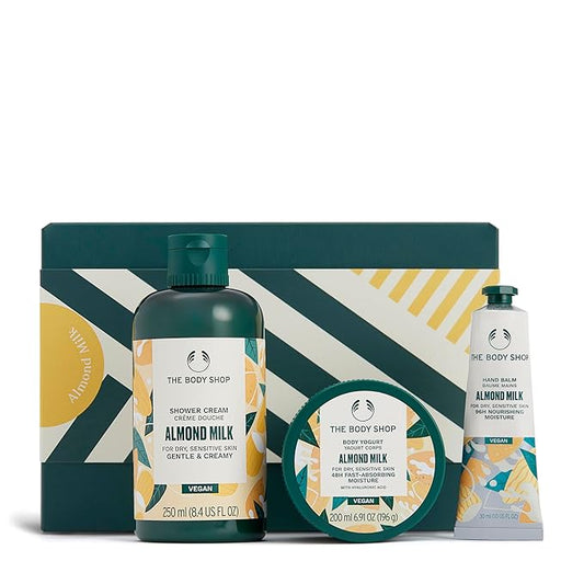 The Body Shop Almond Milk Gift Set - 3 Piece Set, Shower Cream, Body Yogurt, Hand Balm,Vegan