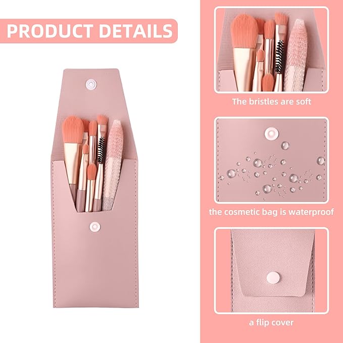 24 Sets Travel Makeup Brush Set Bridesmaid Gift Face Make Up Brushes Angled Blush Brush Foundation Brush with Travel Makeup Bag for Wedding Bridal Gift (Pink)