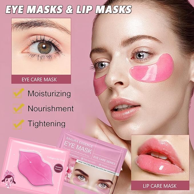 30 Pairs Lip Mask Under Eye Masks Patches, Crystal Collagen Hydrating Moisturizing Smoothing Lips Gel Pads for Puffy Eyes Bags,Dark Circles,Puffiness,Fine Lines,Wrinkles,Anti-Aging Sakura