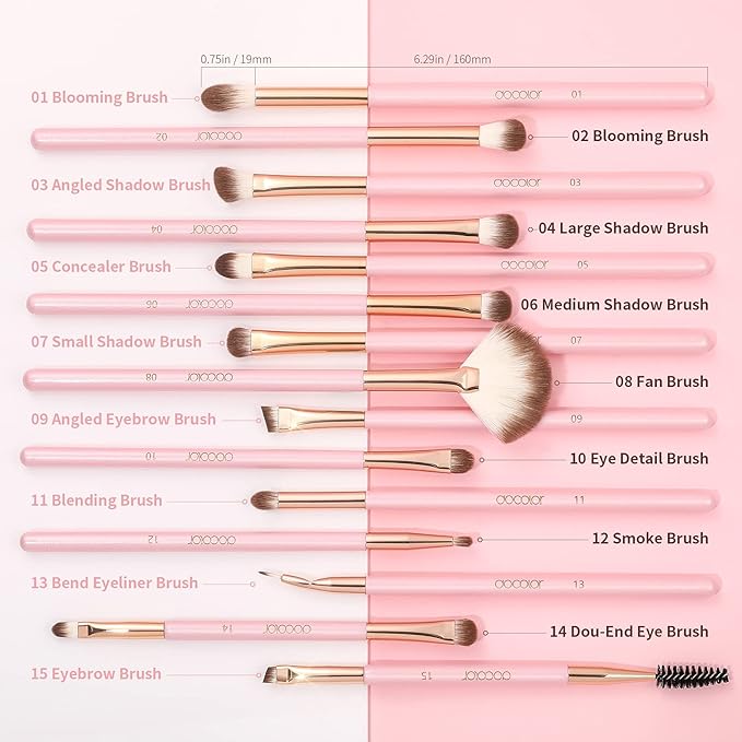 Docolor Eye Makeup Brushes 15Pcs Eyeshadow Brush Set with Soft Synthetic Hairs Professional Eye Shadow Blending Concealer Eyebrow Eyelash Eye Liners Premium Eye Make Up Brushes Set (Pink)