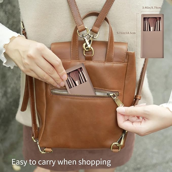 Makeup Brushes Set Beauty Mirro Rconcealer Brush Travel Essentials for Women Ntegrated with Folding Mirror And Storage Box (Brown)