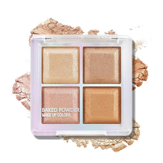 Boobeen Blush and Highlighter Palette- 4-color Metallic Shimmer Shadow Powder, Illuminator Makeup Set for Shading, Highlighting & Defining the Face