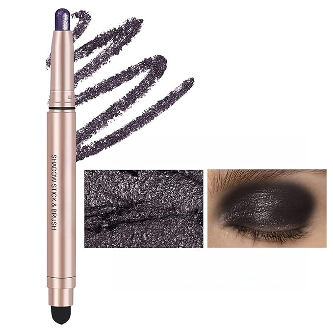 Long-Lasting Cream Eyeshadow Stick Shimmer Finish Easy Apply with Built-in Smudger Blendable Black
