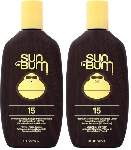 Sun Bum Original SPF 15 Sunscreen Lotion | Vegan and Hawaii 104 Act Compliant (Octinoxate & Oxybenzone Free) Broad Spectrum Moisturizing UVA/UVB Sunscreen with Vitamin E | 8 oz (Pack of 2)