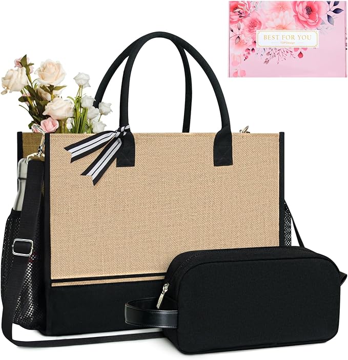 TOPDesign Personalized Initial Canvas Tote Bag, for Wedding, Birthday, Beach, Perfect Gifts for Women, Mom, Teachers, Friends