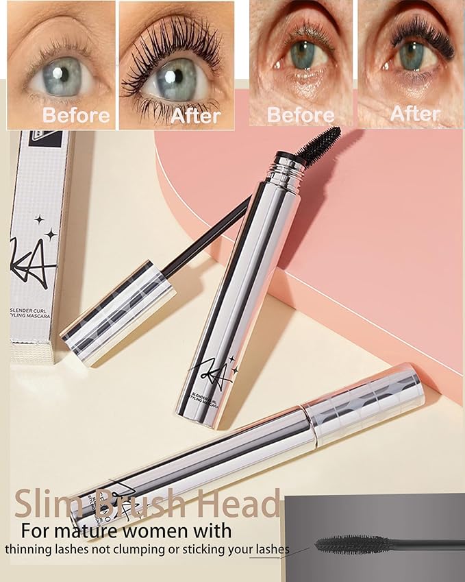 Mascara for Older Women 60 Plus,2 Pcs Brown Waterproof Volumizing Prime Mascara for Mature Women Volume and Length Long Lasting with Thinning Lashes Hypoallergenic Eyelash Makeup for Sensitive Eyes-02