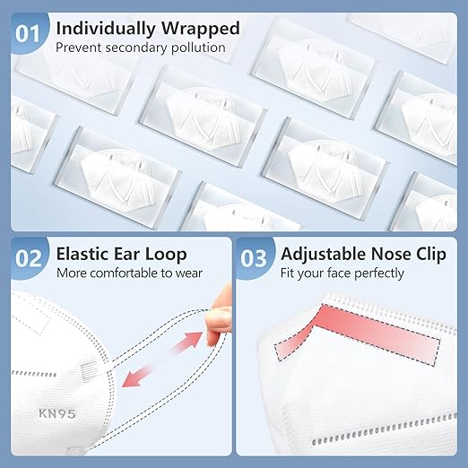 HALIDODO 60 Packs KN95 Face Mask, Individually Wrapped 5-Plyers Protection Cup Dust Face Mask, Breathable Protection Mask for Women Man, Multicolor