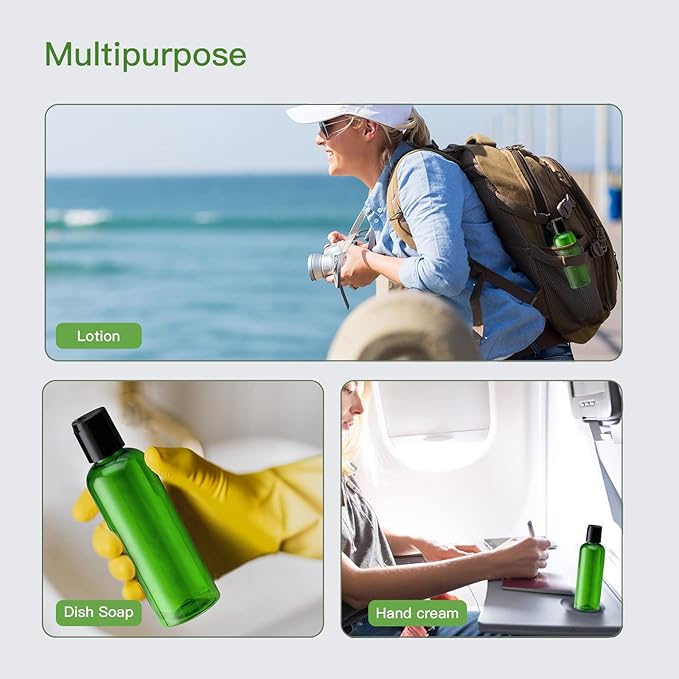 Travel Bottles for Toiletries 3.4 oz - Travel Size Containers for Shampoo Plastic - Small Empty Lotion Squeeze Bottle for Liquid TSA Approved - Leak Proof Mini Conditioner Refillable Green 100ml