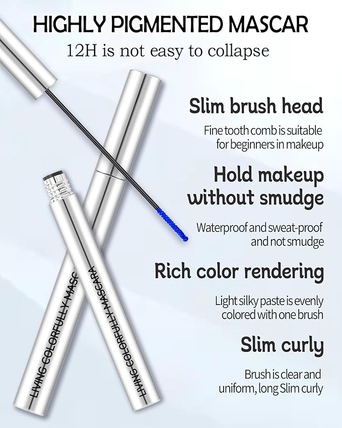 Colored Mascara Set, Black Brown Burgundy Blue Waterproof Liquid Curling Colorful Mascara for Eyelashes, Lengthening Long Lasting Lashes Volume and Length,Christmas Cosplay Party Makeup Gift for Women