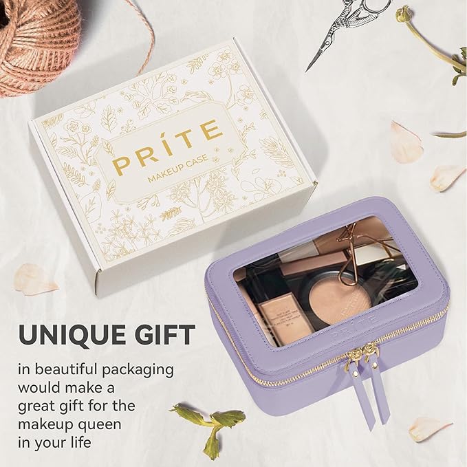 Prite Clear Makeup Bag Cosmetic Organizer Case Waterproof Travel Toiletry Bag Skincare Pouch with Golden Zipper(Violet)