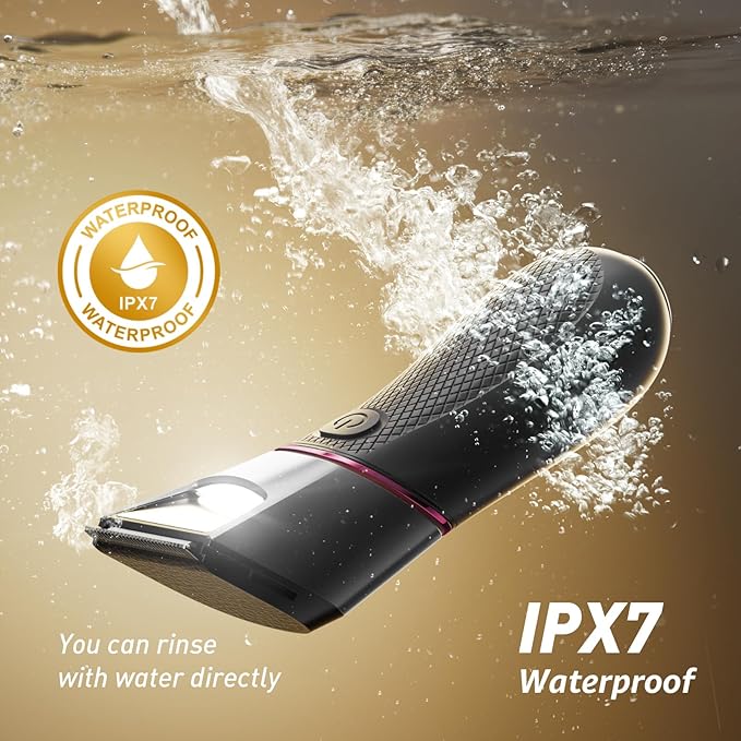 Body Hair Trimmer for Men: Pubic Hair Trimmer with Mirror & LED Light - Electric Ball Shavers with Ceramic Blades & Travel Lock - Body Groomer IPX7 Waterproof Wet or Dry Use for Groin/Legs/Chest