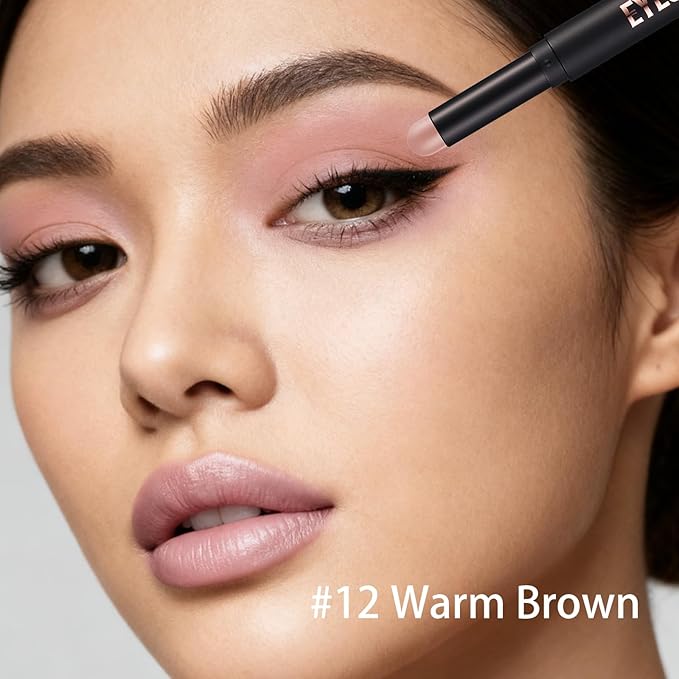 Matte Cream Eyeshadow Stick, Waterproof Eye Shadow Stick, Long-Lasting and Blendable High Pigmented Single Eyeliner Makeup for Women, 12 Warm Brown