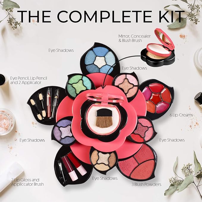 Toysical Makeup Kit for Teens - Flower Palette Gift Set for Teen Girls and Women - Makeup for Girls 10-12 - Petals Expand to 3 Tiers - Variety Shade Array - Full Starter Kit for Beginners