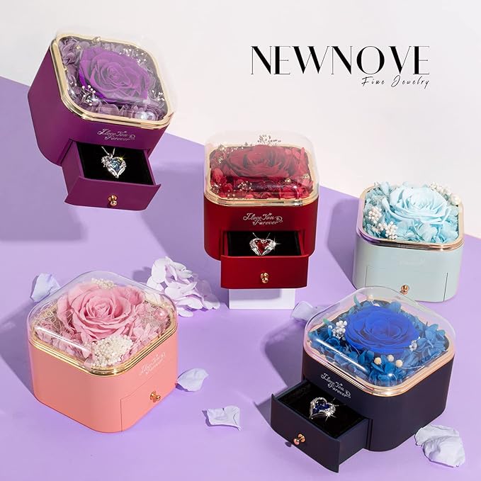 Preserved Real Purple Rose with Angle Wings Necklace, Forever Flowers Gifts for Mom Grandma Wife Girlfriend at Christmas Valentines, Anniversary Birthday Gifts for Women, I Love You Gifts for Her