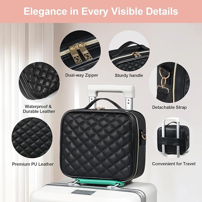 BEAUTY CASE Makeup Bag with Led Mirror, 10 Inch Portable Travel Cosmetic Organizer Case with Adjustable Dividers, USB Charging, Large Capacity, Ideal for Travel, Gift for Women Girls, Black