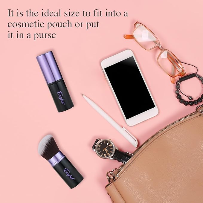 Retractable Kabuki Makeup Brushes 2 Pcs Blush Brushes Set Portable Powder Brushes with Flat and Angled Top for Liquid Cream Cosmetics Travel. (violet)