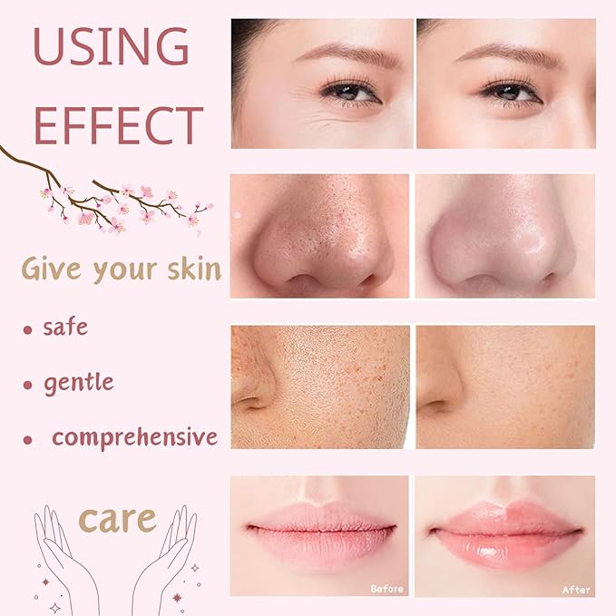 Japan Sakura Skin Care Set for Teen Girls - Evolvique Skin Care for Teens 10-12 - Skincare for Girls 10-12 - Skin Care Kit Gift Set for Women with Cleanser,Serum,Cream(One Size, 8PCS Sakura Scent)