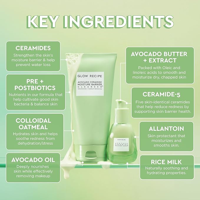 Glow Recipe Library Skincare Gift Set - Avocado Face Wash + Face Serum + Facial Toner + Guava Eye Cream + Hyaluronic Acid Moisturizer + Dew Drops + Strawberry Smooth Serum + 2 Hair Clips (10 Count)