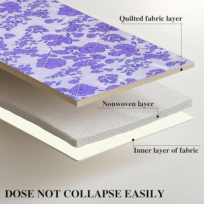 Purple Large Quilted Floral Makeup Bag Cute Coquette Aesthetic Cosmetic Bag Open Flat Travel Toiletry Make up Bag for Women