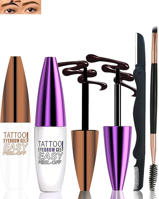 Peel Off Eyebrow Gel Kit,2Pcs Light Brown Tattoo Eyebrow Tinting Gel Easy Peel Off Tinted Eye Brow,Waterproof Long-lasting Up to 3 Days for Women Natural Brows Defined&Fuller Eyes Makeup Gift Set-02