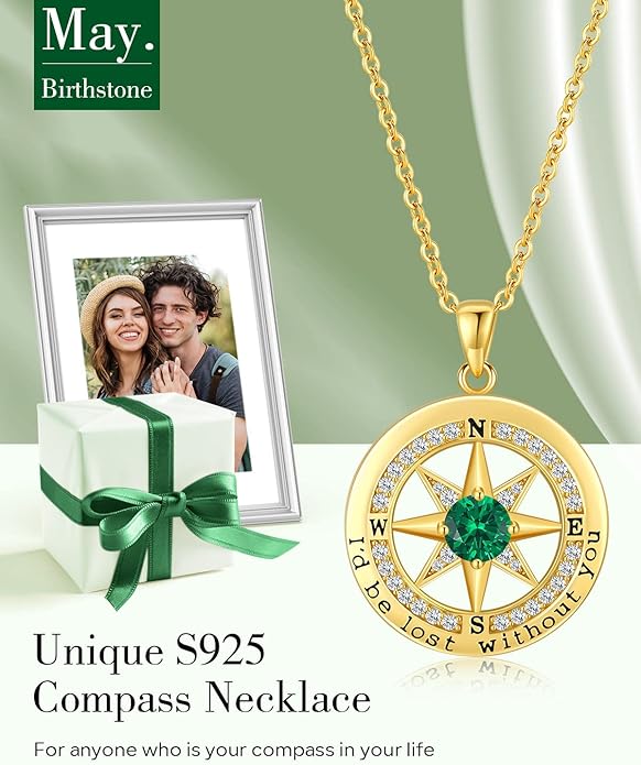 S925 Necklace Gift for Wife |Compass Jewelry |Women Anniversary |Sterling Silver |Girlfriend Birthday Gifts for Her Valentines |I'd be Lost without You |Jewel 18K Gold