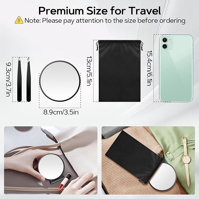 MIYADIVA Magnifying Mirror 40X/30X/20X, 3.5 Inch Round Compact Mirror with Suction Cup, 2Ps Stainless Steel Tweezers, Perfect for Makeup, Eyebrows, Beards, Travel