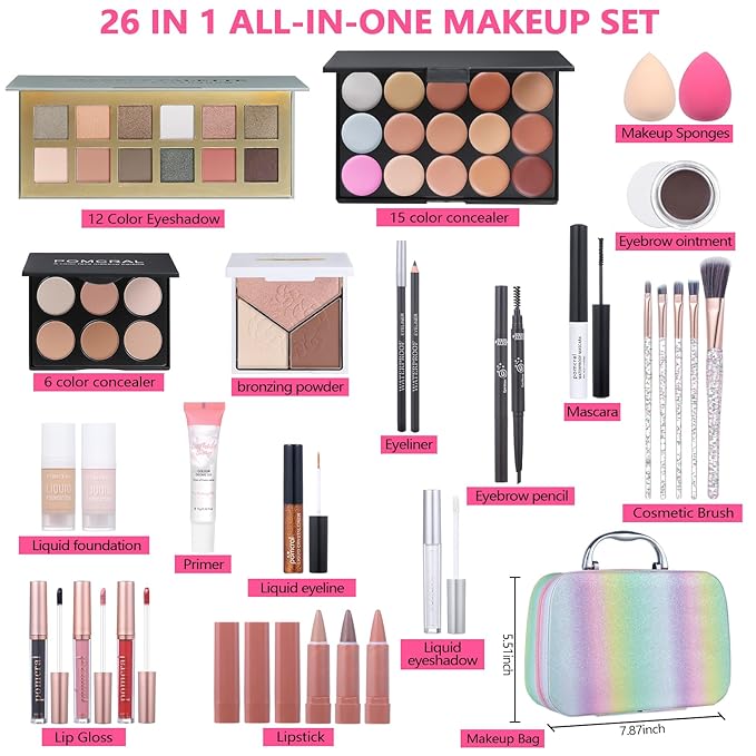 Makeup Kit For Women Full Kit, Makeup Set For Girls Teen Women, Makeup Gift Set With Eyeshadow Palette, Foundation, Concealer, Lipstick, Brushes (12 color makep kit)