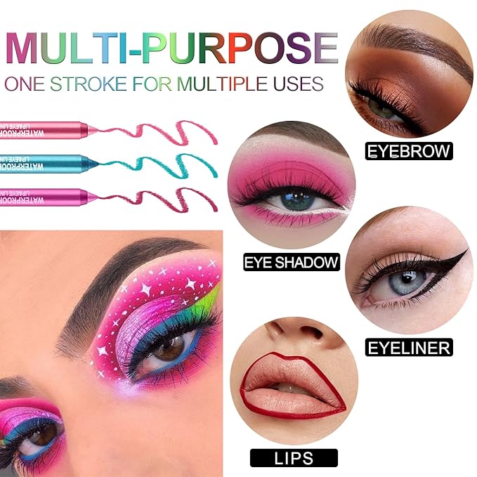 3 Colorful Eyeliner Pen Set, Eye Shadow Pencil, Pearl Eyeliner Kit Metallic Glitter Colored Eye liner for Women Eye&Lip Liner Professional Waterproof Eye Makeup (3PCS B)