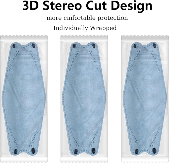 100Pcs KF94 Masks, Individually Wrapped 3D Fish Type Masks for Adult, 4 Layer Protective Face Mask