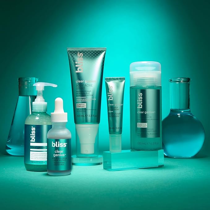 Bliss Clear Genius Clarifying Toner + Serum - 4.3 Fl Oz - Purifies Pores, Tones, Calms & Clears Skin - Salicylic Acid, Niacinamide & Witch Hazel - Clean Paraben Free - Vegan & Cruelty-Free