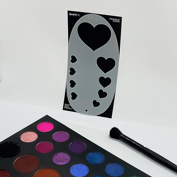 Stencil1FX - Hearts Eye Makeup Stencil for Costumes, Dress Up, Halloween, Cosplay, Arts, Face Painting, Valentine's Day, Pride, Love