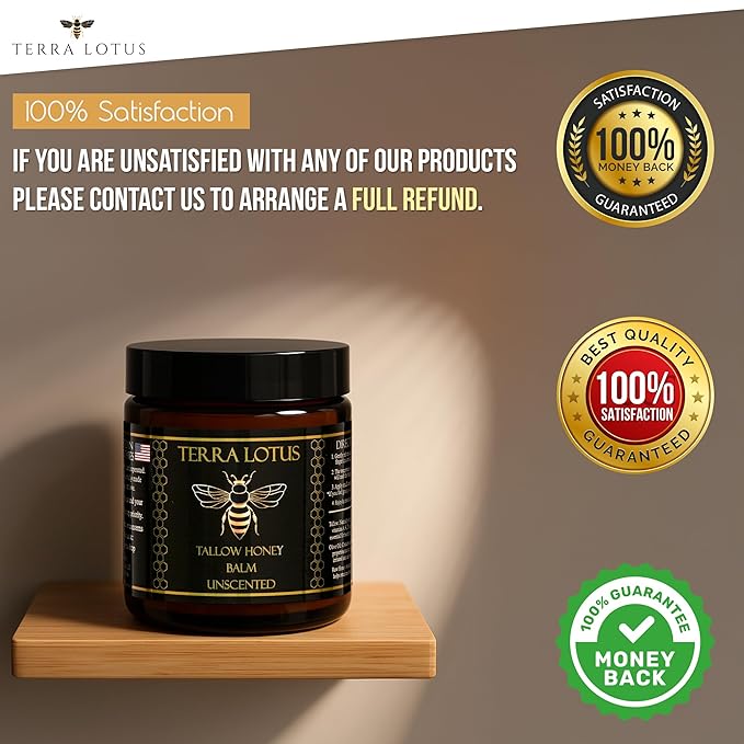 Organic Grass-Fed Beef Tallow Balm with Raw Honey - Moisturizing Cream for Soft, Smooth Skin - Handmade All-Natural Moisturizer (4oz, Unscented)