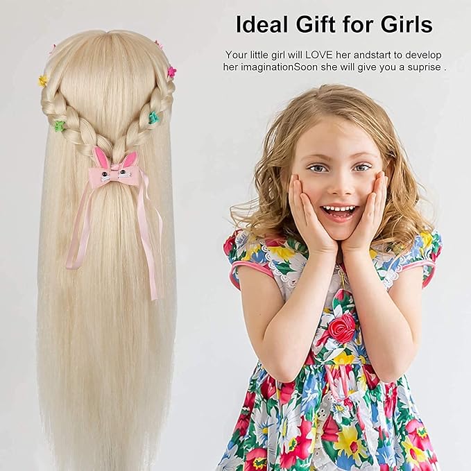 Beauty Star Mannequin Head with 80% Real Human Hair, Doll Head for Hair Styling, Cosmetology Training Manikin Practice Head with Clamp Stand and Braiding Kit (Suitable for Straightening, Curling)