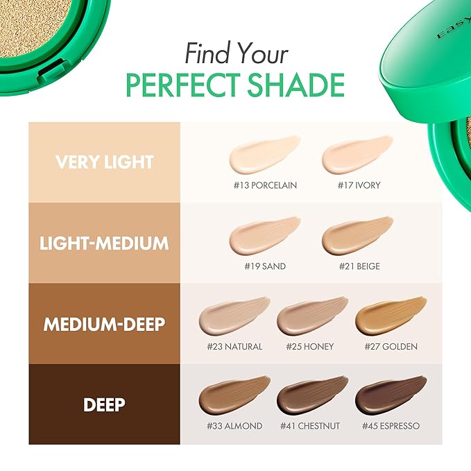 Easydew Mela B Toning Ampoule Cushion - 3-in-1 Age-Defying Sun Shield Full Coverage Cushion Foundation with Niacinamide & Hyaluron-Vital C - Face Makeup Korean Skin Care 0.45 oz (#21 Beige)