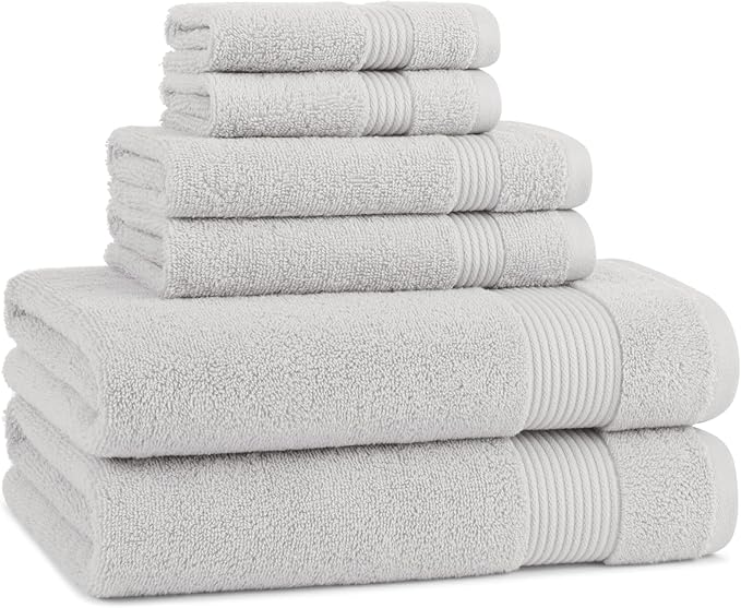 Arkwright Bath Towels Set of 6 - Super Soft 100% Cotton, 600 GSM Quick Dry & Absorbent, Luxury Bathroom Essentials with 2 Shower Towels, 2 Hand Towels and 2 Washcloths, Titanium Grey