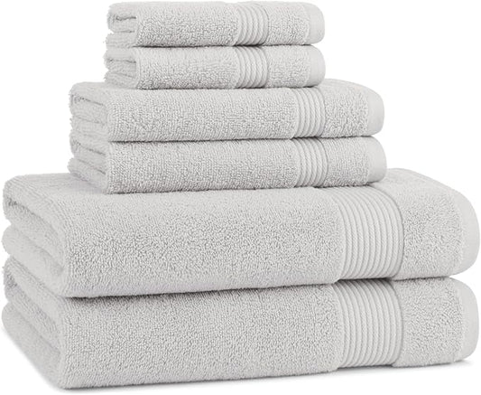 Arkwright Bath Towels Set of 6 - Super Soft 100% Cotton, 600 GSM Quick Dry & Absorbent, Luxury Bathroom Essentials with 2 Shower Towels, 2 Hand Towels and 2 Washcloths, Titanium Grey