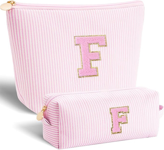 Personalized Makeup Bag for Women Girls - Fashion Cosmetic Bag Trendy Travel Toiletry Bag with Initials Letter - Teen Gifts - Pink,F