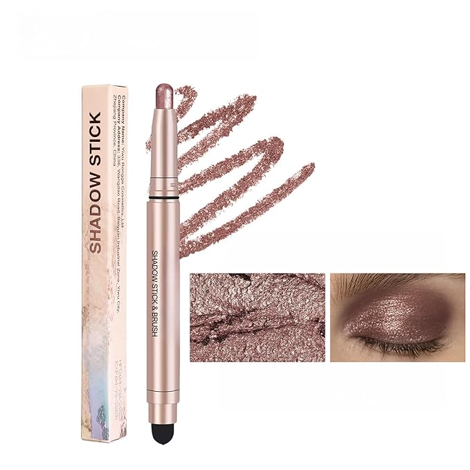 Eyeshadow Sticks Long-Lasting Cream Shimmer Finish Easy Apply with Built-in Smudger Blendable Brown