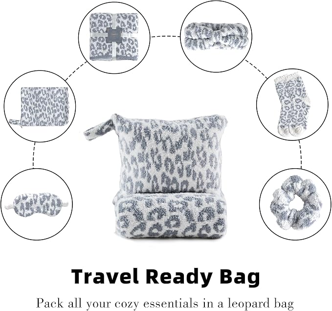 Get Well Soon Self Care Birthday Box Gift Basket for Her, Care Package for Women Leopard Print Gifts for Women Mom Wife Daughter Sister Friends Leopard Grey