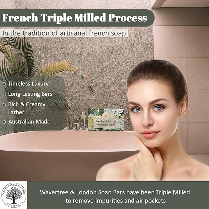 Wavertree & London Frangipani Gardenia Scented Natural Soap (2 Bars), 7oz Moisturizing French Triple Milled Soap Bars enriched with shea butter - Pure Plant Based Bath & Body Bars for All Skin Types