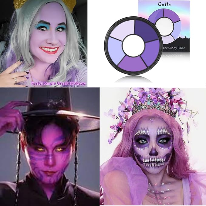 Go Ho 6 Colors Purple Face Body Paint,Cream Water Based Makeup for Adults Children Halloween Cosplay,Body Paint FX Makeup Palette,Professional Face Paint Purple Makeup